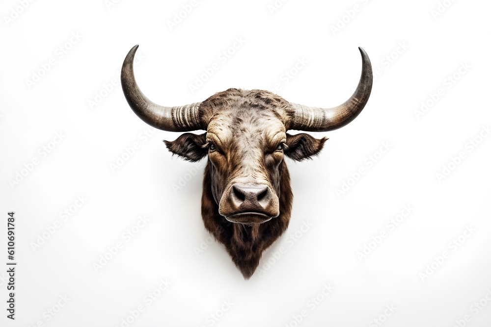 Naklejka premium Animal heads hanging on the wall. Generative AI