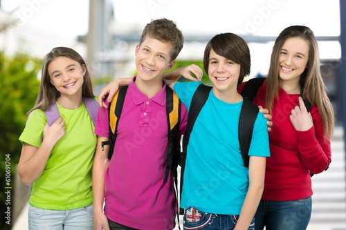 Group of friends kids standing together outdoor