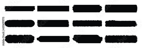 Set of brush Icon. Grunge black design elements paint roller, brush strokes. Vector illustration