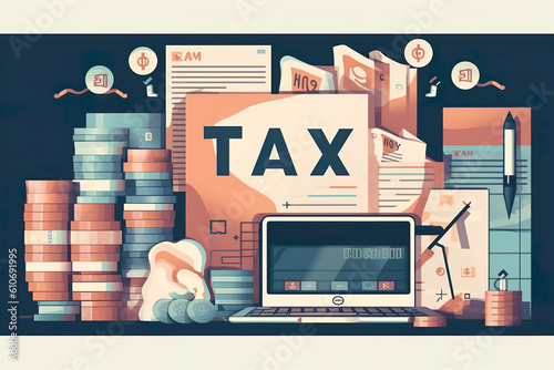 Government taxes and calculation tax return concept , Tax return online for tax payment , Government, state taxes, paperwork, financial research, report , Created with generative AI
