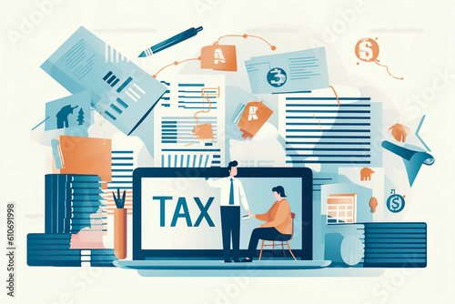 Government taxes and calculation tax return concept , Tax return online for tax payment , Government, state taxes, paperwork, financial research, report , Created with generative AI