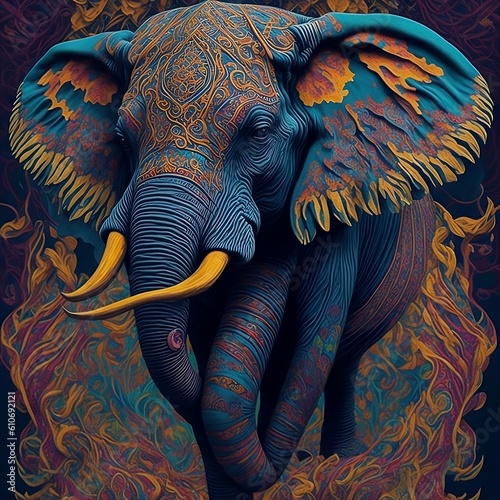 Boho elephant 3D pattern