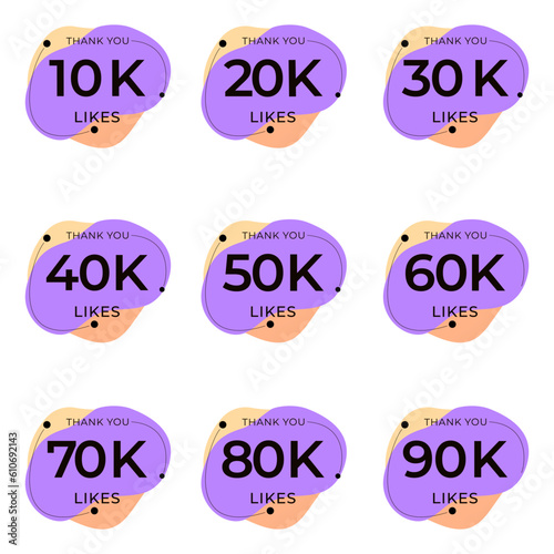 ILLUSTRATION SET 10K TO 90K LIKES BADGE SOCIAL MEDIA TEMPLATE DESIGN ICON VECTOR. GOOD FOR BANNER,COVER, WEBSITE