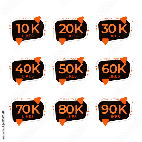 ILLUSTRATION SET 10K TO 90K LIKES BADGE SOCIAL MEDIA TEMPLATE DESIGN ICON VECTOR. GOOD FOR BANNER,COVER, WEBSITE