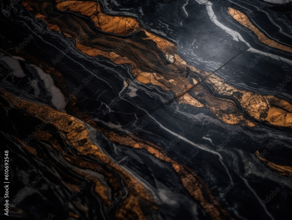 Marble stone texture background with elements of semi-precious stones and gold created with Generative AI technology.
