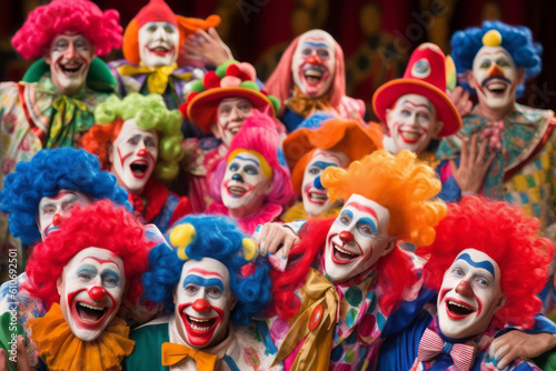 Circus Clown Laughter: Colorful Clowns Entertaining a Captivated Audience. Generative AI
