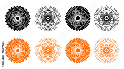 Sunburst frames icon set. Retro sun light rays element collection. Vintage golden radial rays, sunbeams, firework or explosion for emblem, logo, tag, stamp, banner, sticker.