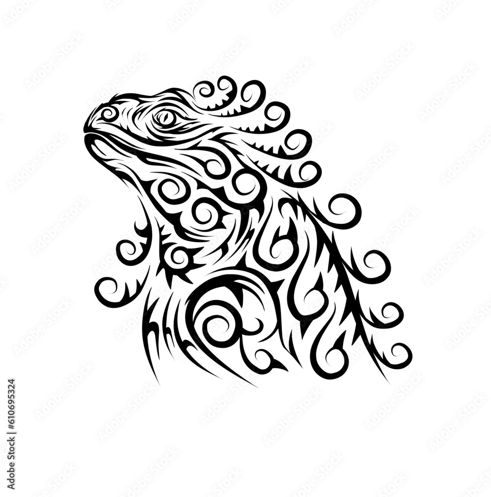 Iguana tribal tattoo silhouette illustration