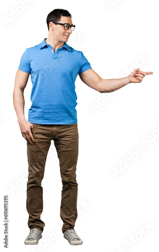 Handsome young man smiling full length in shirt