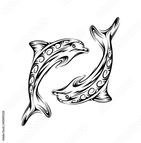 Double dolphin tribal tattoo illustration