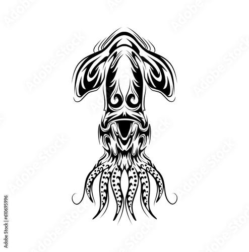 Octopus tribal tattoo silhouette illustration