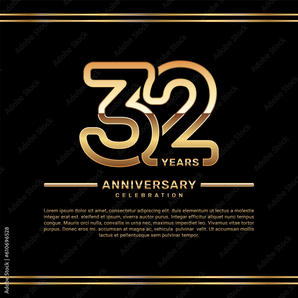 32th year anniversary celebration logo design with gold number, vector template illustration 32th year anniversary celebration logo design with gold number, vector template illustration