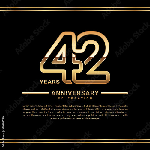 42th year anniversary celebration logo design with gold number, vector template illustration