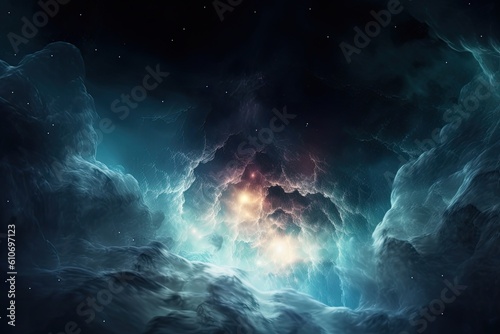 Abstract space background with nebulae and stars. 3D rendering, Abstract outer space endless nebula galaxy background, AI Generated