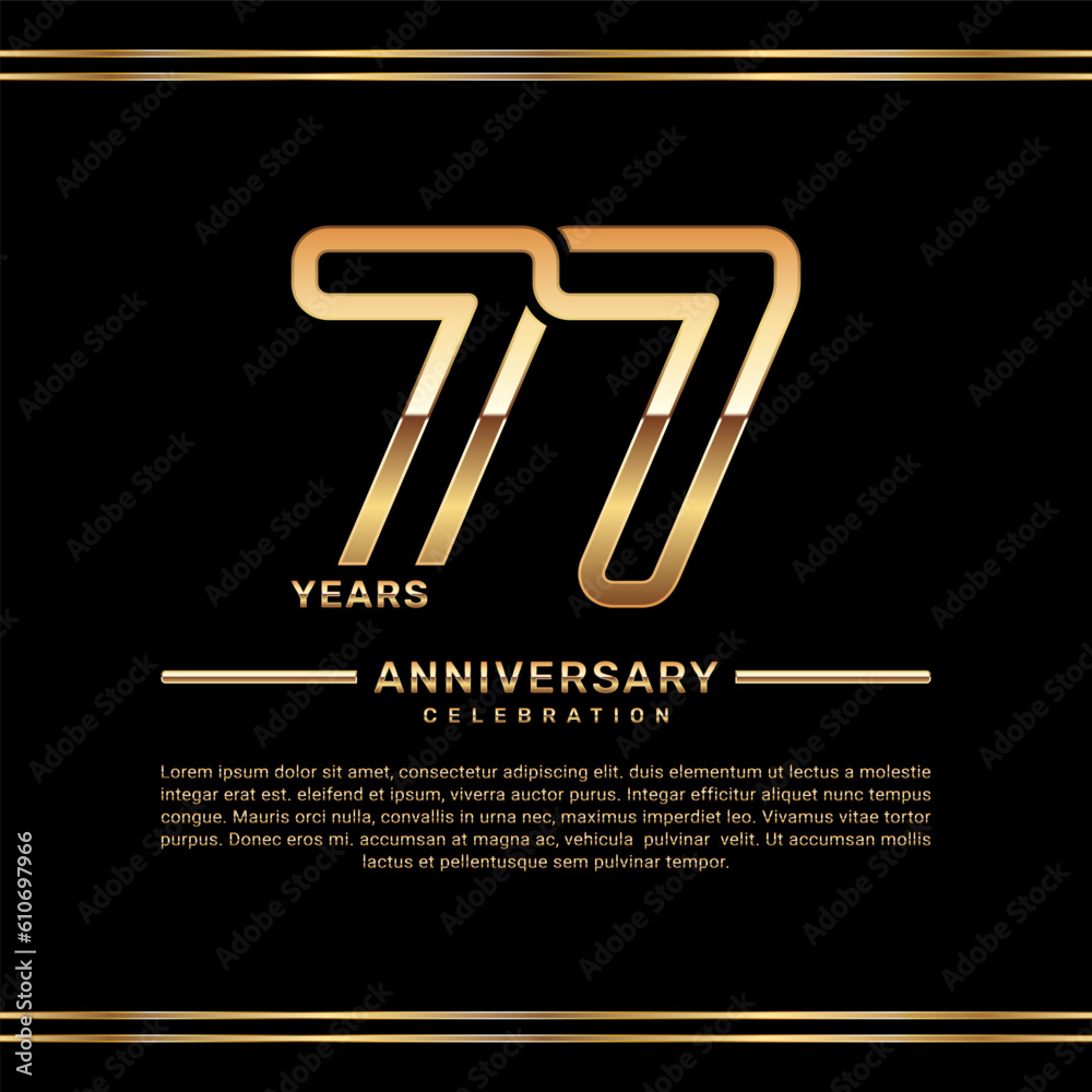 77th year anniversary celebration logo design with gold number, vector template illustration 77th year anniversary celebration logo design with gold number, vector template illustration