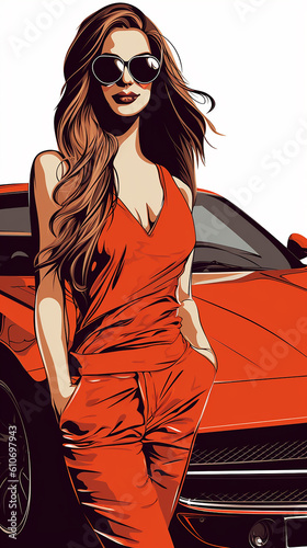 vector mulher da moda em carro esportivo  photo