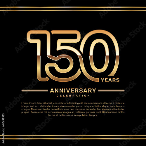 150th year anniversary celebration logo design with gold number, vector template illustration