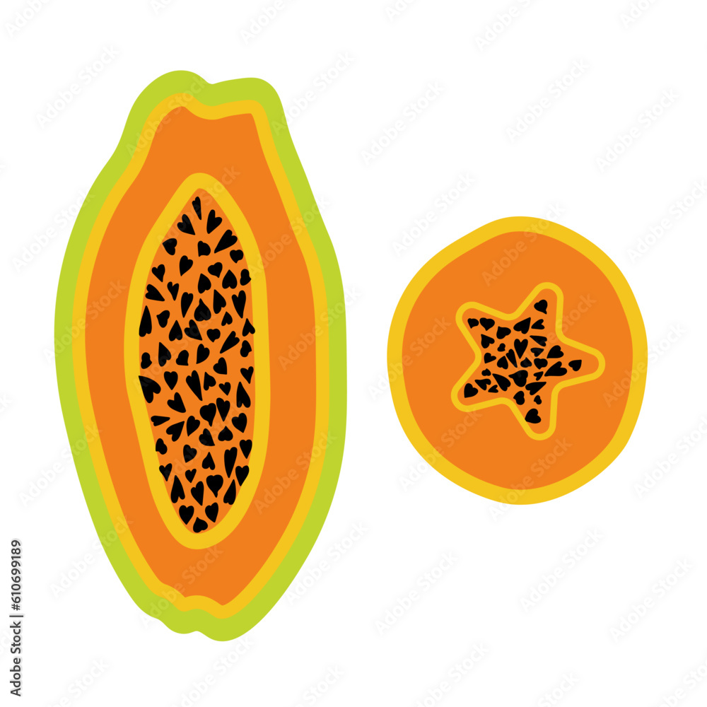 Exotic tropical fruit papaya: isolated object with vector illustration. Perfect for prints, posters, tags etc. Exotic tropical fruit papaya: isolated object with vector illustration. Perfect for prints, posters, tags etc.