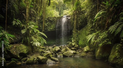 cachoeira em meio a natureza de floresta tropical 