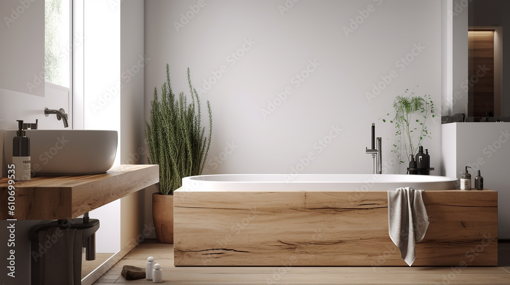 Fototapeta premium interior de banheiro de luxo branco com banheira de hidromassagem 