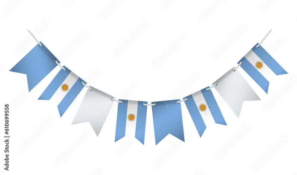 Obraz premium Garland with the flag of Argentina on a white background. 