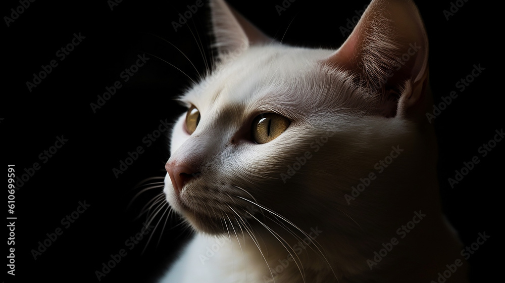 gato branco em fundo preto 