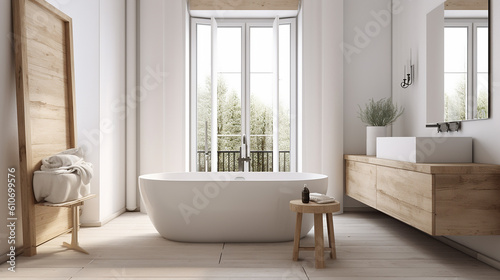 interior de banheiro de luxo branco com banheira de hidromassagem 