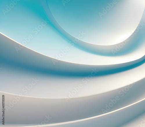 Blue and white color tone wavy curvy lines abstract background with 3d effect.