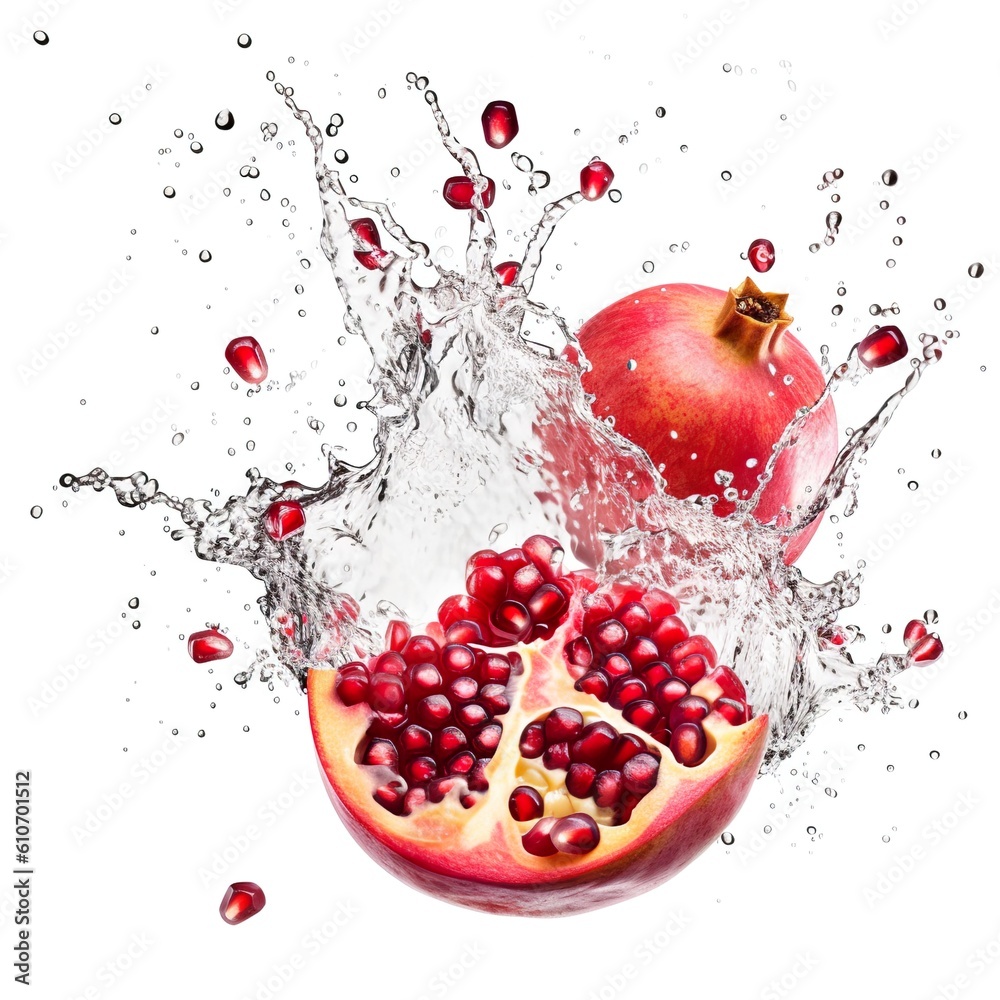 pomegranate and water splash created with Generative AI pomegranate and water splash created with Generative AI