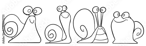 Snail Animal Coloring Page for Kids. Outline vector illustration for coloring book. Vector Snails sheet icon.