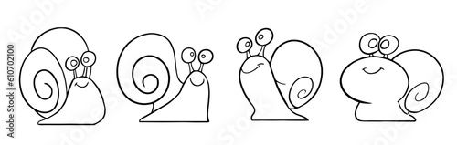 Snail Animal Coloring Page for Kids. Outline vector illustration for coloring book. Vector Snails sheet icon.