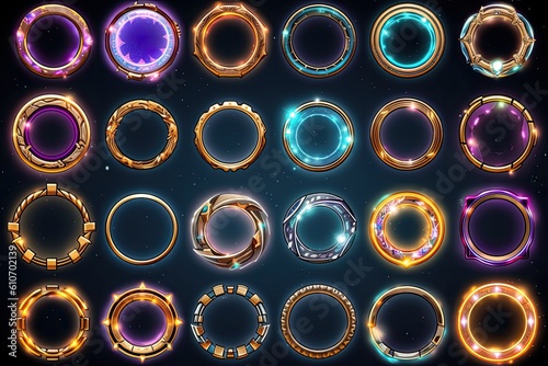 Game ui fantasy frames, rank frames, Ui game borders evolution wooden,medieval ancient facecam menu. A beautiful fantastic children's play template isolated on background. Generative AI