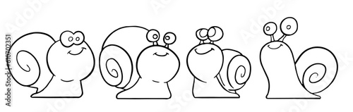 Snail Animal Coloring Page for Kids. Outline vector illustration for coloring book. Vector Snails sheet icon.