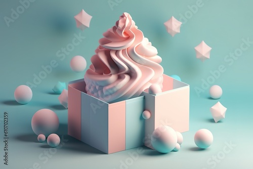 Christmas tree and gifts in pastel colors. 3D rendering