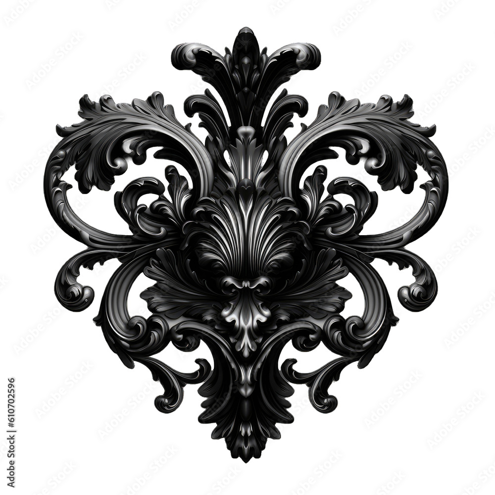 Antique style black gothic. Decorative elegant luxury design. Black baroque isolated on transparent background - obrazy, fototapety, plakaty 