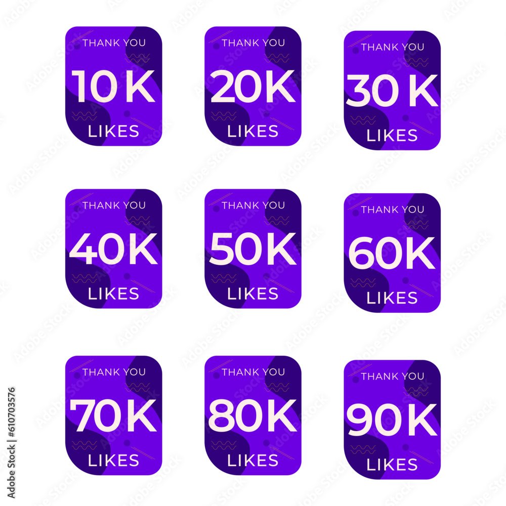 ILLUSTRATION SET 10K TO 90K LIKES BADGE SOCIAL MEDIA TEMPLATE DESIGN ICON VECTOR. GOOD FOR BANNER,COVER, WEBSITE ILLUSTRATION SET 10K TO 90K LIKES BADGE SOCIAL MEDIA TEMPLATE DESIGN ICON VECTOR. GOOD FOR BANNER,COVER, WEBSITE
