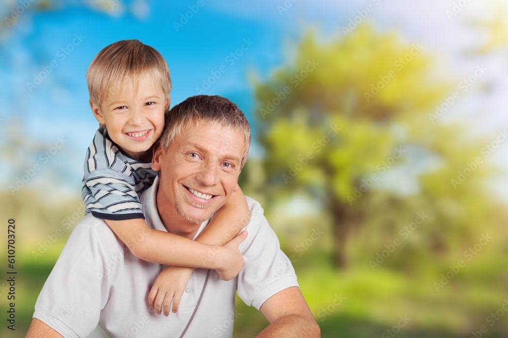 Playful father spending time with happy child Playful father spending time with happy child