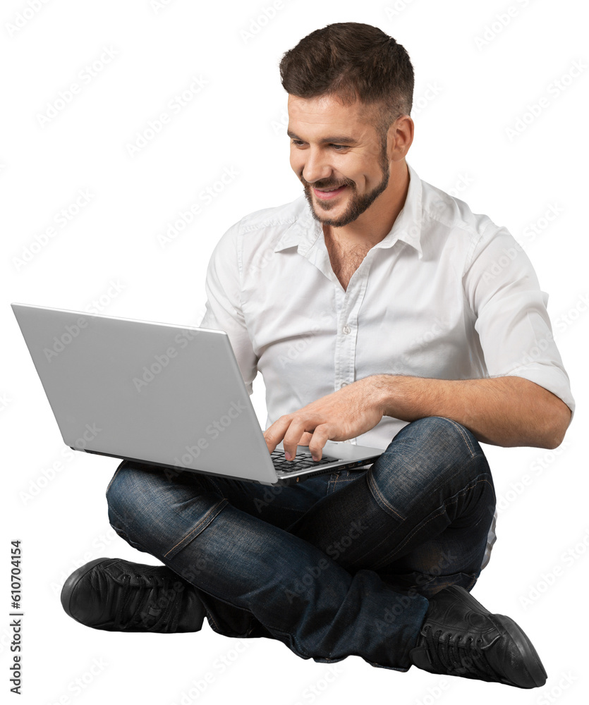 Portrait of young man study using laptop Portrait of young man study using laptop