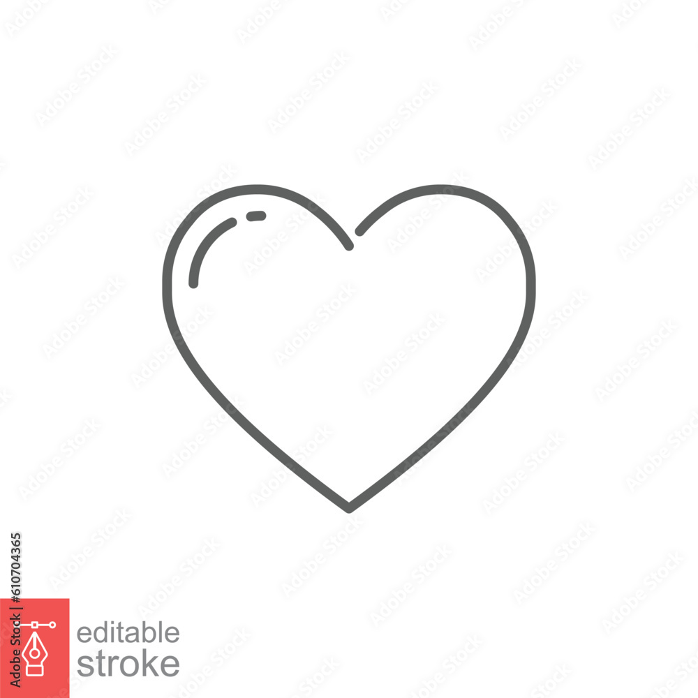 Heart icon. Simple outline style. Love, rounded shape, care, health, wedding, romance, romantic concept. Thin line symbol. Vector illustration isolated on white background. Editable stroke EPS 10.