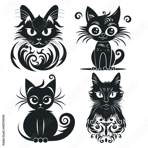 Fototapeta Naklejka Na Ścianę i Meble -  Set of black cats. vector illustration. EPS 10