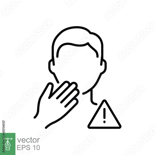 Avoid touch face icon. Simple outline style. Do not touch your face, man, person, hand, hygiene, safety concept. Thin line symbol. Vector illustration isolated on white background. EPS 10.