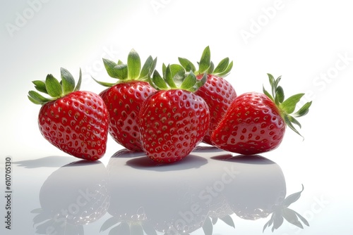 Delicious and flavorful blueberries with their green leaves on a white background. Generative AI