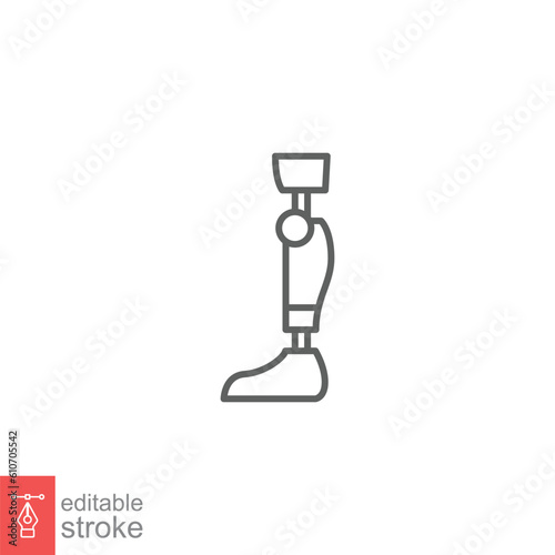 Prosthesis leg icon. Simple outline style. Amputation, disability and artificial, knee, medical concept. Thin line symbol. Vector illustration isolated on white background. Editable stroke EPS 10.