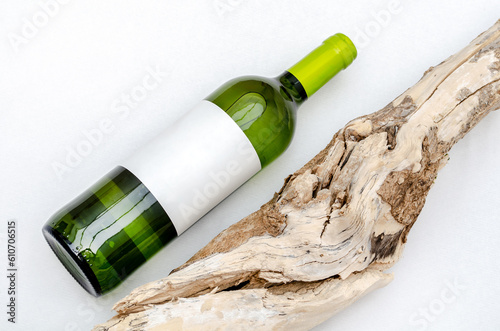 Decorated white wine bottle with a neutral label