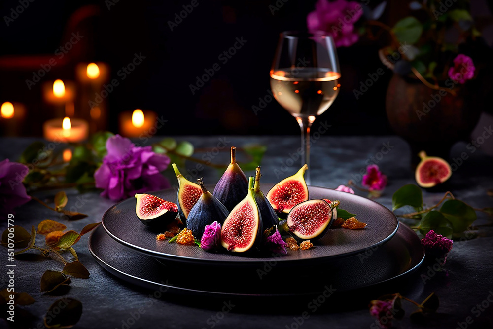 Figs lying on the plate. AI generativ.
