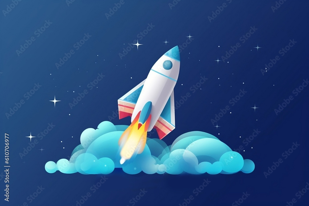 3D rocket in space Business startup and business growth concept, dark blue background, created with Generative AI technology
3D rocket in space Business startup and business growth concept, dark blue background, created with Generative AI technology