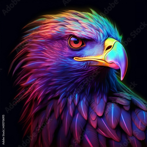 Neon portrait of a eagle Generative AI