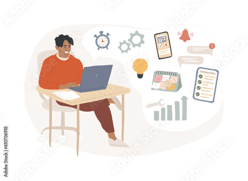 Self management isolated concept vector illustration. Personal management, self-regulation learning, self-organization course, auto motivation, productivity software, efficiency vector concept.