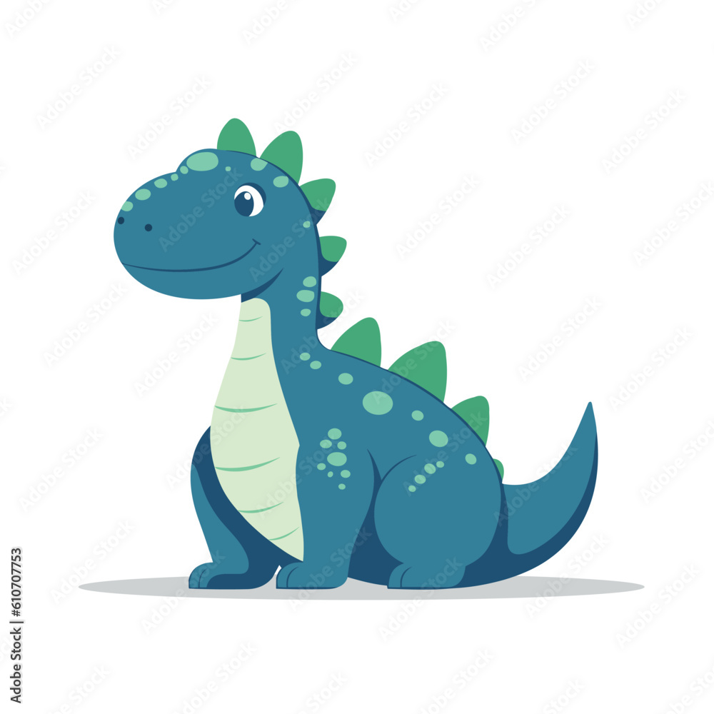 Cute dinosaur isolated on white background. Blue and green dinosaur cartoon smiling. Vector stock Cute dinosaur isolated on white background. Blue and green dinosaur cartoon smiling. Vector stock