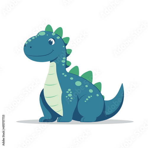 Cute dinosaur isolated on white background. Blue and green dinosaur cartoon smiling. Vector stock